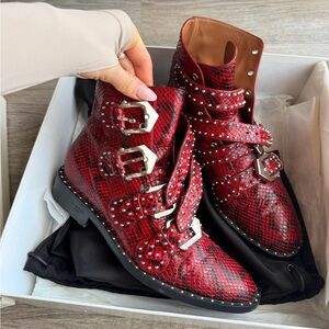 Givenchy Red Leather Ankle Boots